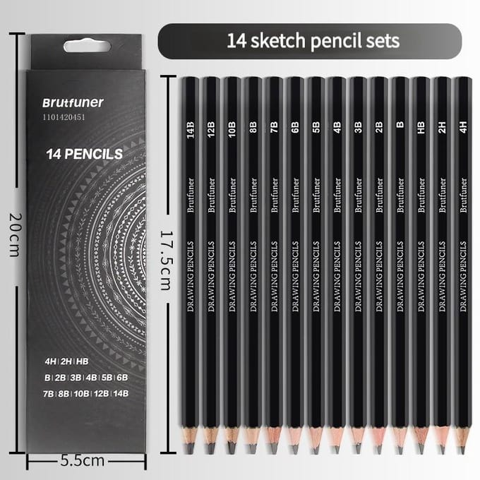 14 Delige Professionele Schetspotlood Set HB 2H 4H B 2B 3B 4B 5B 6B 7B 8B 10B 12B 14B Grafiet Kunst Handgeschilderde Pen School Schrijfwaren gray
