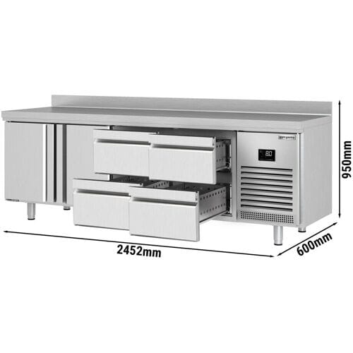 GGM Gastro Koelwerkbank PREMIUM PLUS - 2452x600mm - met 2 deuren - met 4 lades - opstand zilver
