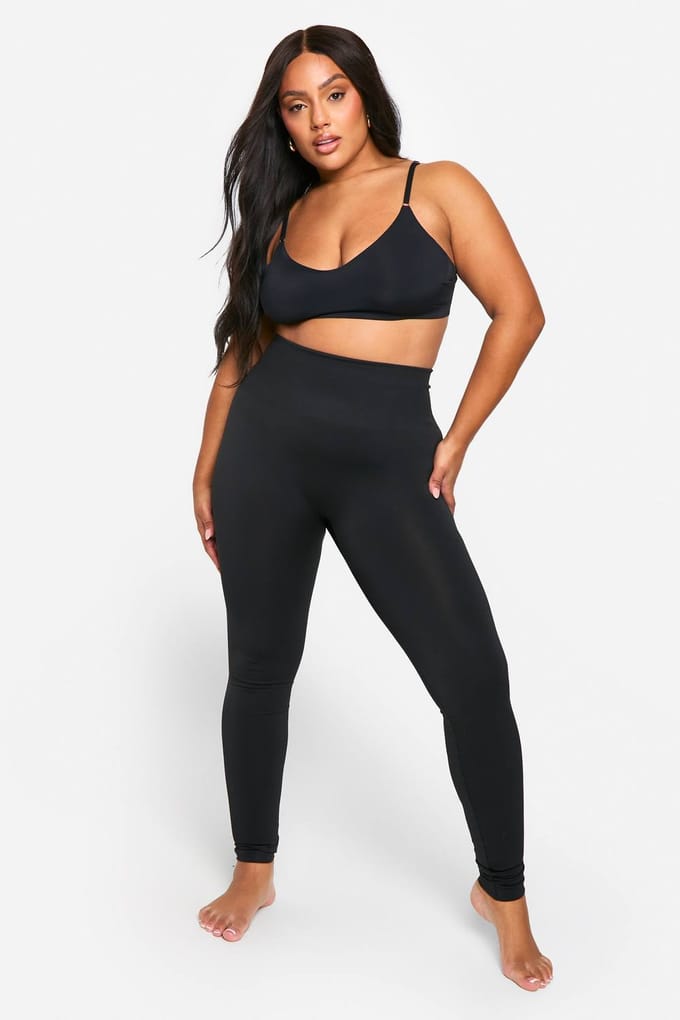 boohoo Dames Plus Tummy Control Naadloze Leggings | Zwart | Maat: Large