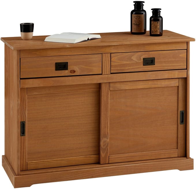 Servieskast SAVONA 110 cm met 2 deuren van massief hout - eiken afwerking