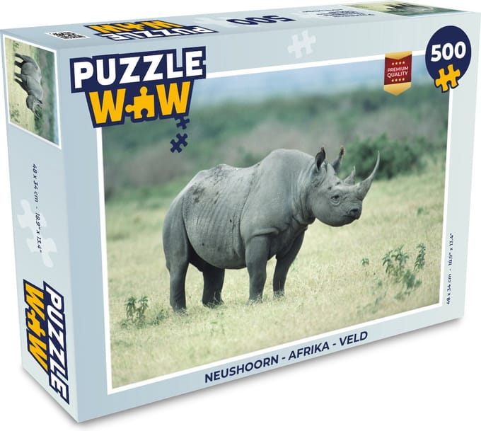 Puzzel Neushoorn - Afrika - Veld - Legpuzzel - Puzzel 500 stukjes