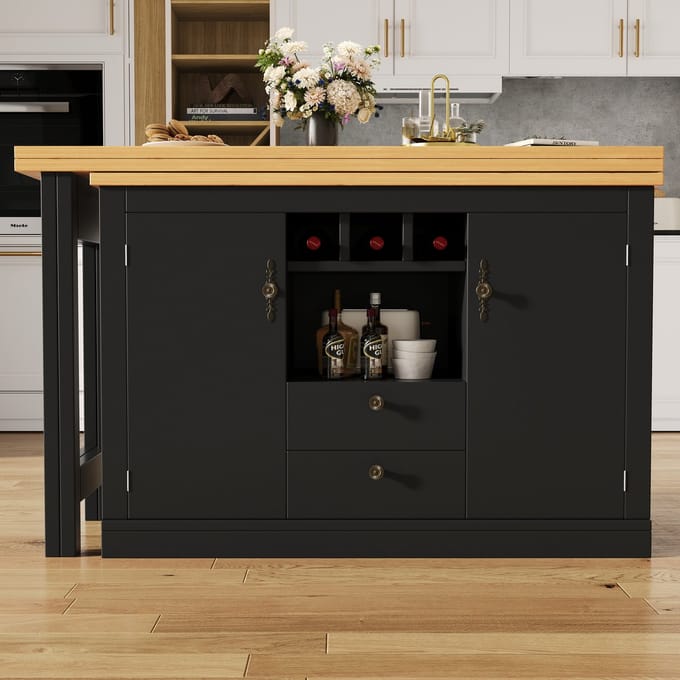 MODFU - Bartafel En Dressoir - Uitschuifbaar En Draaibaar - Modern - MDF - Zwart/Naturel - 120-180 x 40 x 76 cm