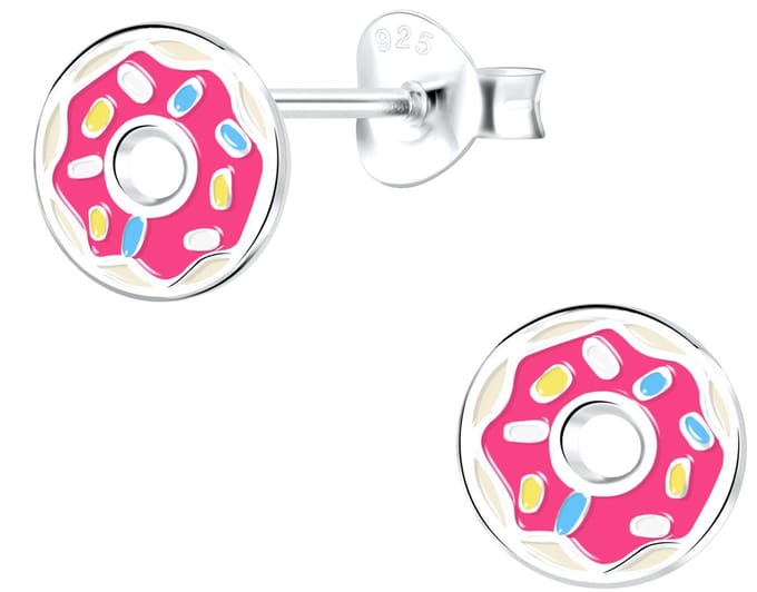 Joy|S - Zilveren donut oorbellen - 8 mm - roze