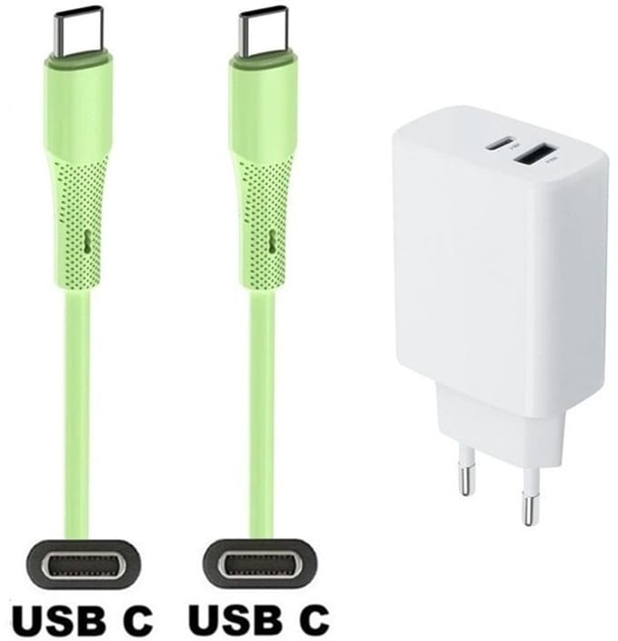 30W super snellader met 2 poorten + 1,0m USB C naar C kabel. Universele PD lader. Oplader adapter past op Kobo (Rakuten) eReader Elipsa, Elipsa 2E, Sage, Libra 2, Libra Colour, Clara 2E, Clara Colour, Clara BW - Kindle (Amazon) Scribe