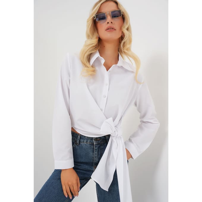 Crop Shirt met Strikdetail