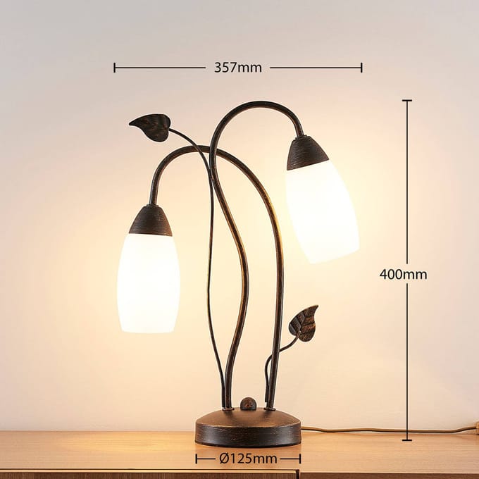 Lindby - Tafellamp - 2lichts - Glas, metaal - H: 40 cm - E14 - wit, geborsteld zwartgoud