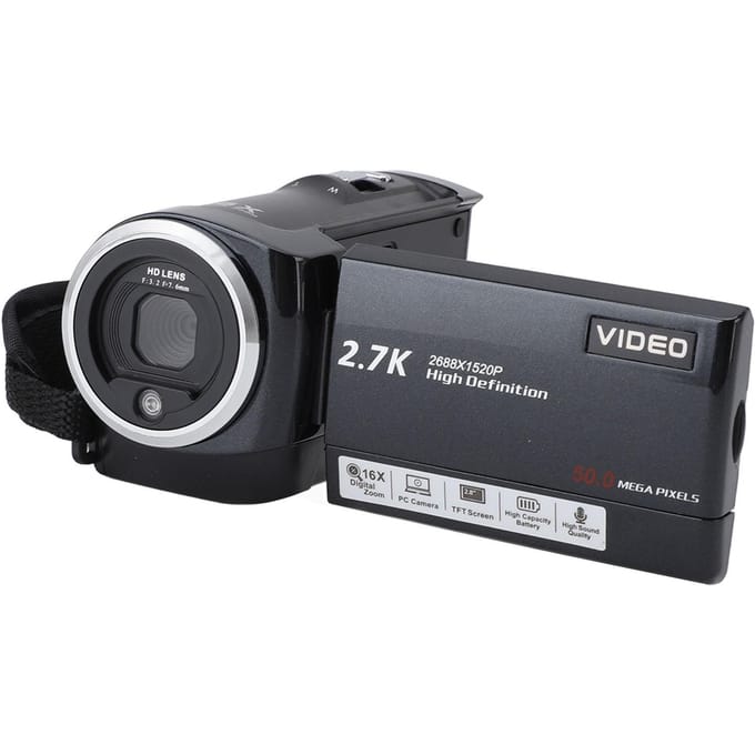 Caméscope professionnel 2,7K avec écran de 2,8 pouces HD 50 MP, zoom numérique 16x, caméra de vlogging pour l'extérieur