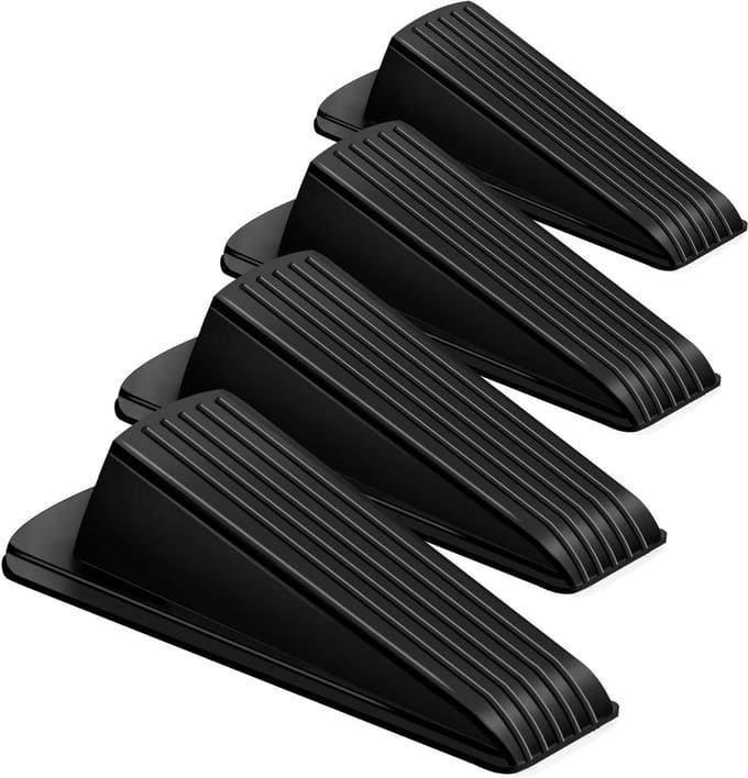 Klassieke rubberen deurstopper wig - 4 stuks - zwart
