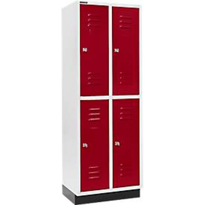 Schäfer Shop Select Kledinglocker, 2 x 2 compartimenten, 300 mm, met fitting, cilinderslot, Deur robijnrood