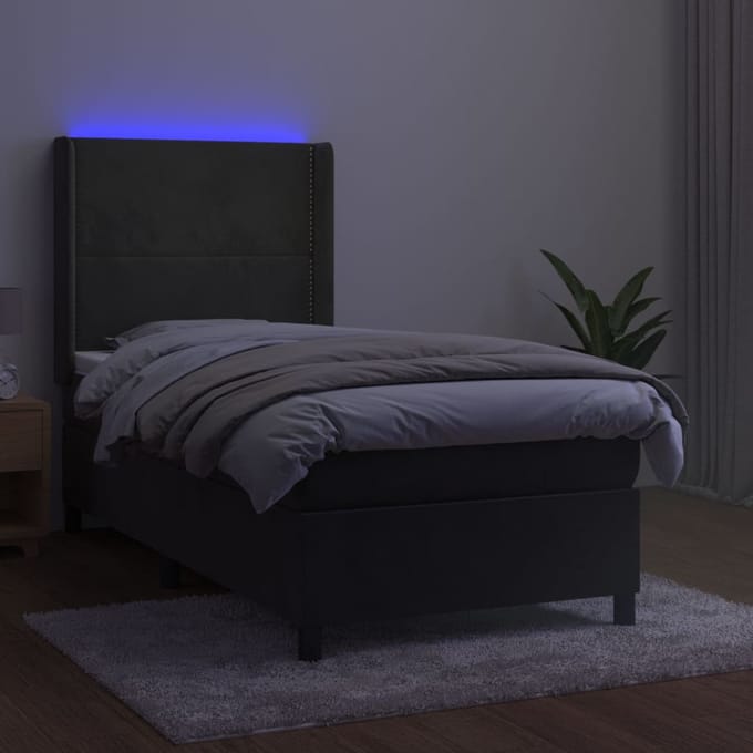 vidaXL - Boxspring - met - matras - en - LED - fluweel - donkergrijs - 100x200 - cm