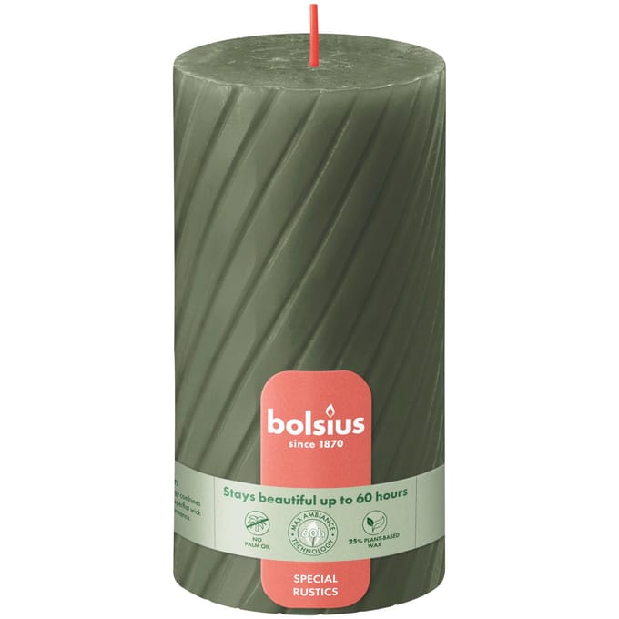 Bolsius rustiek twist stompkaars 130/68 fresh olive