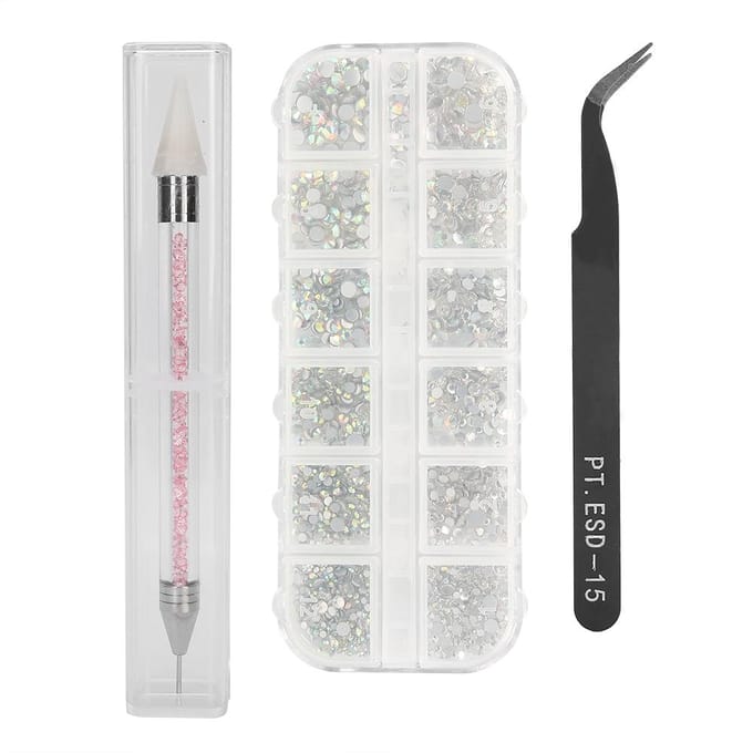 Strass Nail Art Pince Courbée Stylo à Points en Silicone Set Décor Manucure Outil Nail Art white
