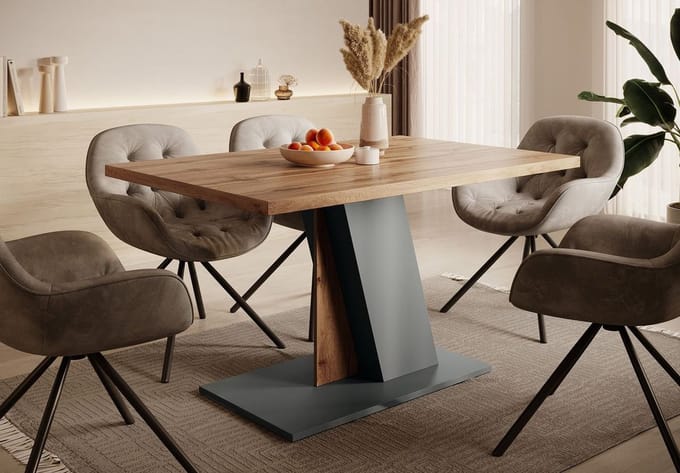 Meubella - Eetkamertafel Brand - Eiken - Grijs - 138 cm