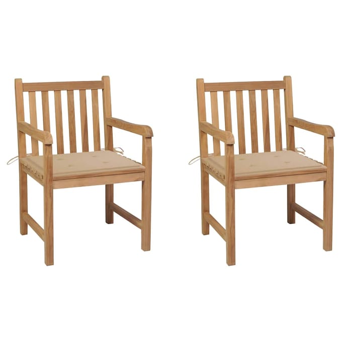 vidaXL - Tuinstoelen - 2 - st - met - beige - kussens - massief - teakhout