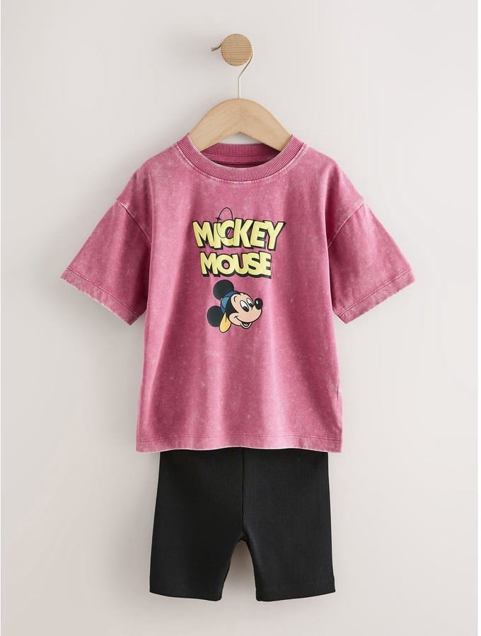 Next - Jongens - groen - Mickey Mouse T-shirt en korte broek set - Roze