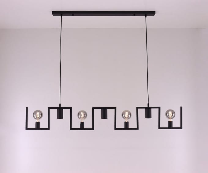Hanglamp 7-lichts combi E27 met Gu10 spots - mat zwart 150 cm