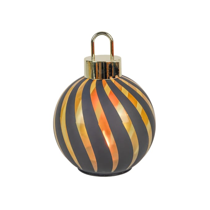 Kerstbal met LED lampjes stripe zwart Ø15x20cm