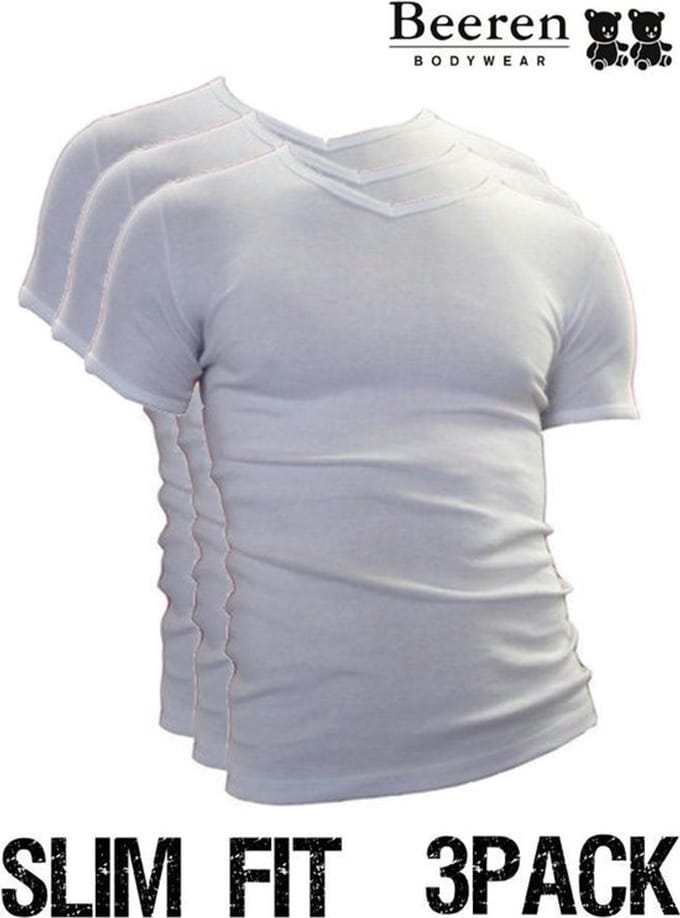 Beeren | T-Shirt | V-Hals | MAAT XXL | 3-Pack | Wit | Slim Fit