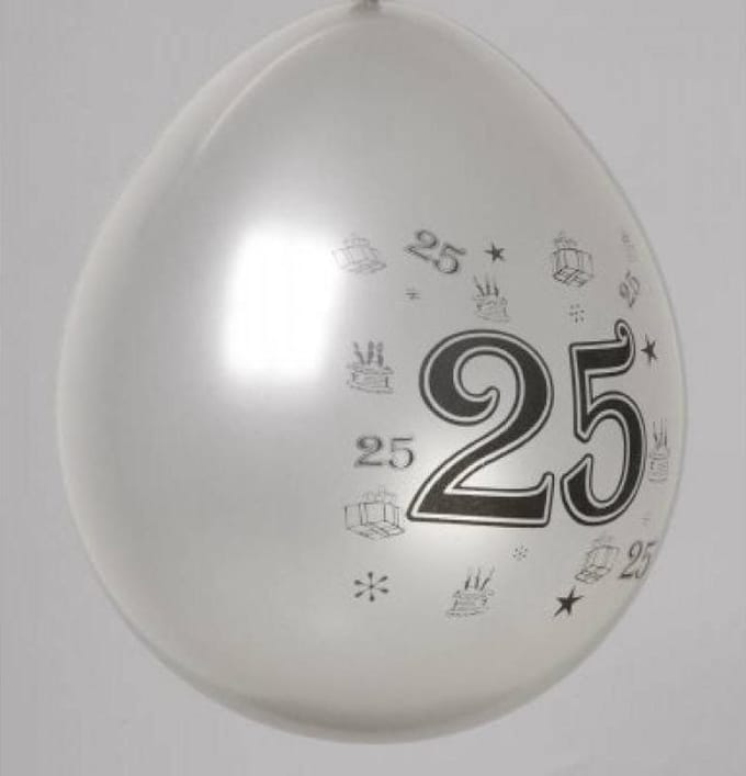 Ballon zilver cijfer 25 ø 30 cm 8 stuks - .