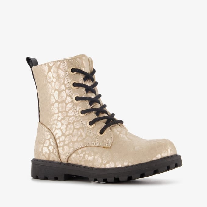Blue Box meisjes veterboots met luipaardprint goud - Maat 32