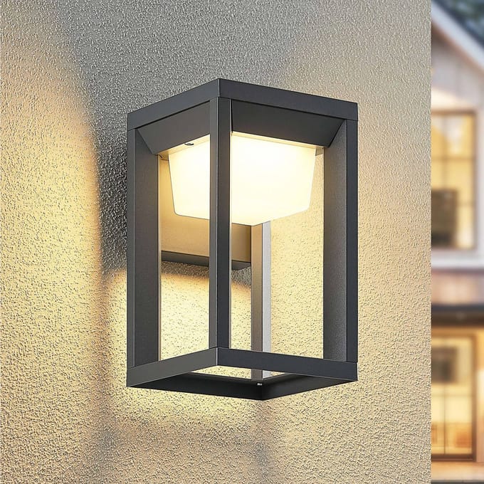 Prios LED buiten wandlamp Gamion, antraciet, metaal, IP54