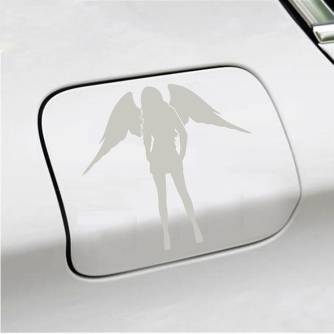 Bumpersticker - Dame Engel - 13 X 14 - Zilver
