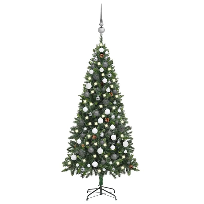 vidaXL Kunstkerstboom met verlichting kerstballen dennenappels 180 cm