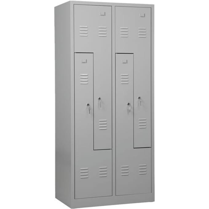 Kledinglocker, 4 compartimenten, met fitting, B 800 x H 1800 mm cilinderslot, lichtgrijs/lichtgrijs