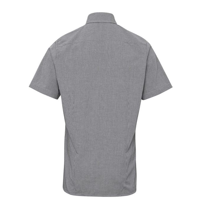 Premier Heren Micro Gingham geruit katoenen overhemd met korte mouwen (Zwart/Wit)