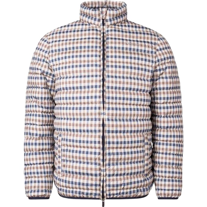 Aquascutum Heren Geblokte Mock Neck Actieve Gewatteerde Jas (Beige)