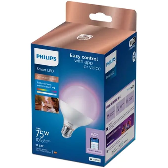 Philips Smart Lighting - LED-lamp - E27 fitting - RGB - Gekleurd en instelbaar wit licht - Dimbaar - 75W - Globelamp: G95 - Wifi