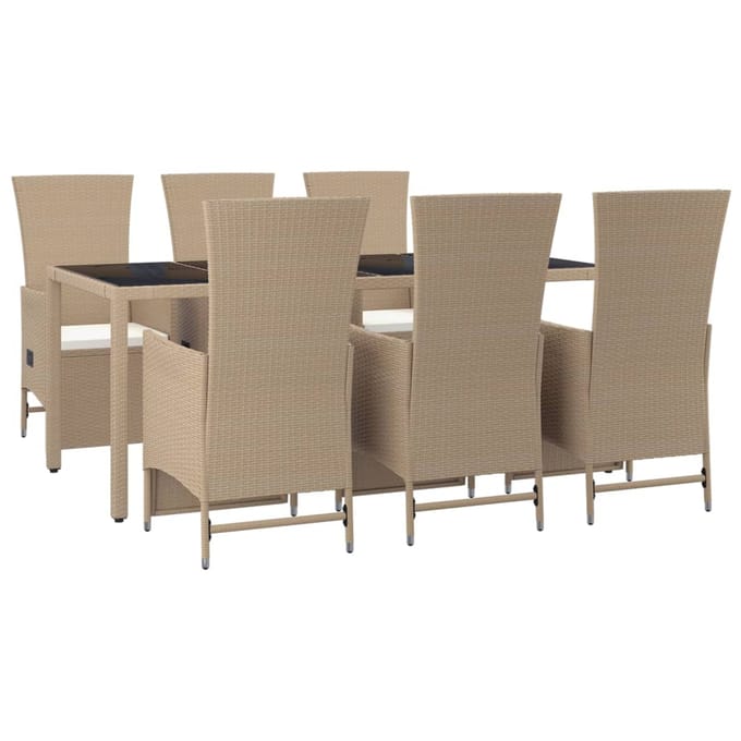vidaXL - 7-delige - Tuinset - met - kussens - poly - rattan - beige