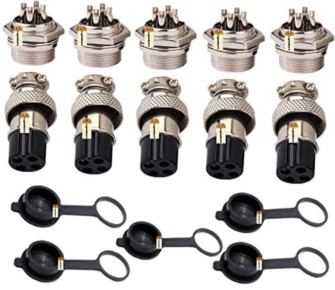 4-Pins Luchtvaart Connectoren set - 10A 20mm + Waterdichte Caps