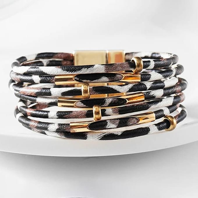 Mode d'été Bracelet pour femme Accessoires Multicouche Cuir Dames black