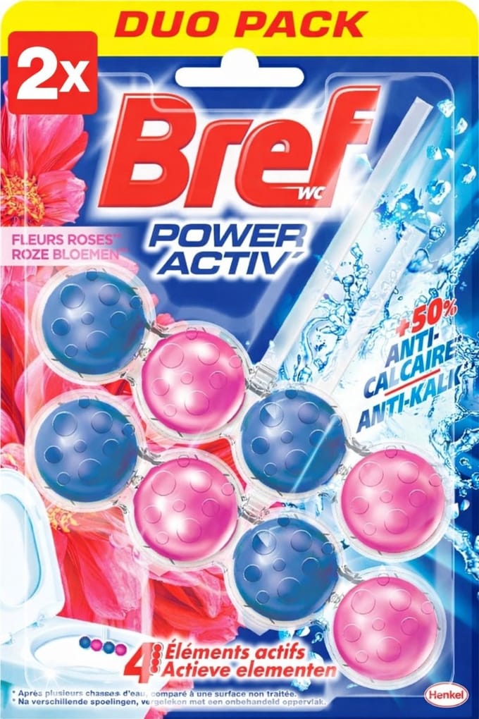 2 x Bref - Toiletblok - Power Activ - Pink Flowers - 2x50g