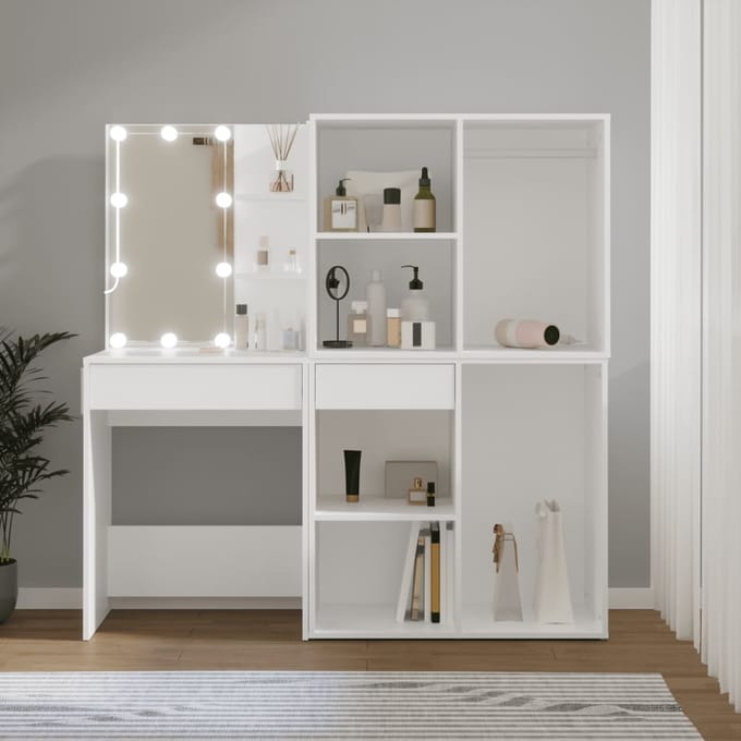 vidaXL - Kaptafel - met - 2 - kastjes - en - LED's - bewerkt - hout - wit