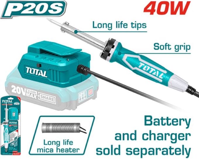 Total Tools Soldeerbout - Lithium ion 20V - 40W - 3-5min voorverwarmen - Losse body