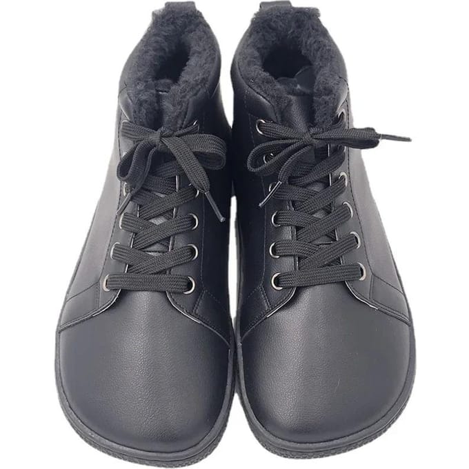 Top Blote Voeten Leren Winterlaars Met Kunstbont Binnenkant Dames Zero Drop Zool Lichtgewicht Zero Drop Zool 44 black