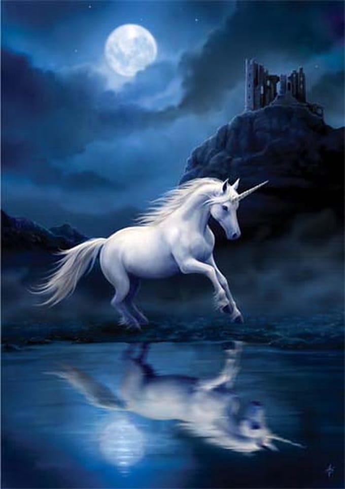 Anne Stokes Wenskaart Moonlight Unicorn