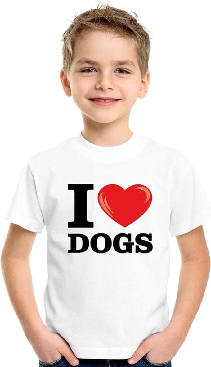 Wit I love dogs/ honden t-shirt kinderen 146/152