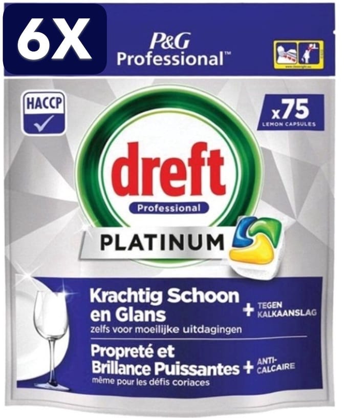 6 x Dreft Platinum Lemon All in 1 Vaatwastabletten - 75 tabs