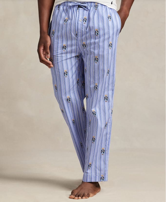 Ralph Lauren, pyjama broek, geweven katoen, blauw met beertjes