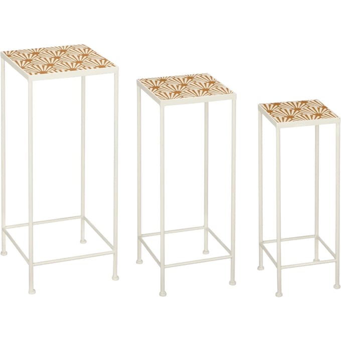 Mica Decorations Odile Bijzettafel Set van 3 – Metaal – Bruin/Wit – 28x28x67 cm, 24x24x61 cm, 20x20x55 cm
