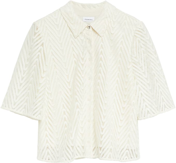 Kantblouse met overhemdkraag en driekwartmouwen dames COMMA