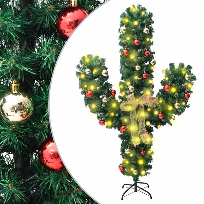 vidaXL - Kerstcactus - met - standaard - en - LED's - 180 - cm - PVC - groen