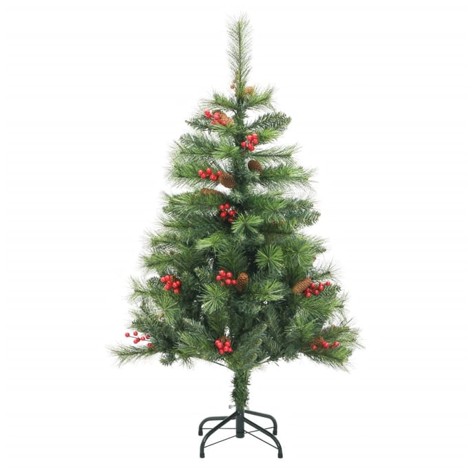 vidaXL - Kunstkerstboom - met - scharnieren - dennenappels - en - bessen - 150 - cm