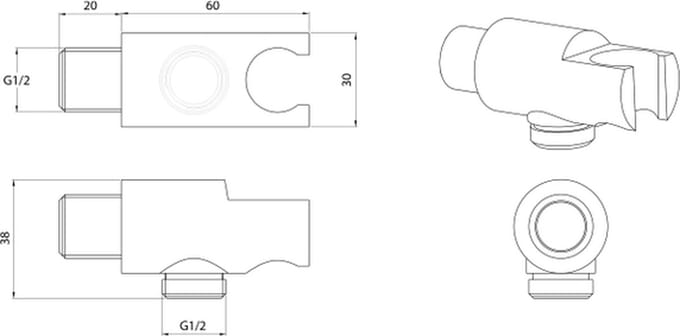 Differnz Inbouw handdouche houder 60 x 38 x 30 mm wit