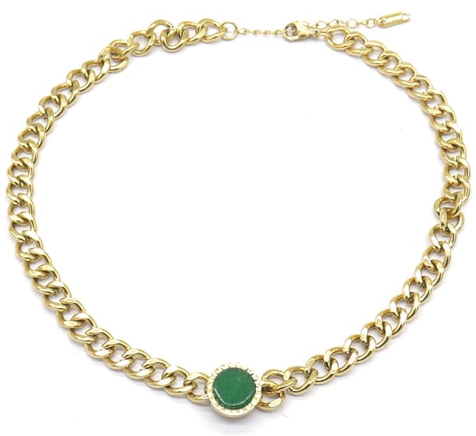 Ketting - RVS - Met Groene Kraal Verstelbaar 37-42 cm - Goudkleurig