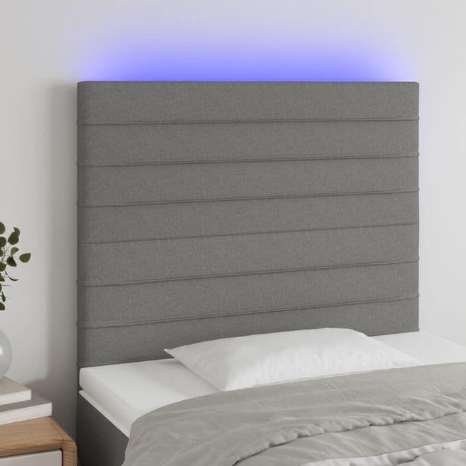 vidaXL - Hoofdbord - LED - 90x5x118/128 - cm - stof - donkergrijs
