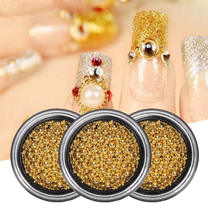 3 Doos Nail Art Modieuze Stalen Bal Nagel DIY Metaal Micro Kralen Manicure ToolGZ10 beige